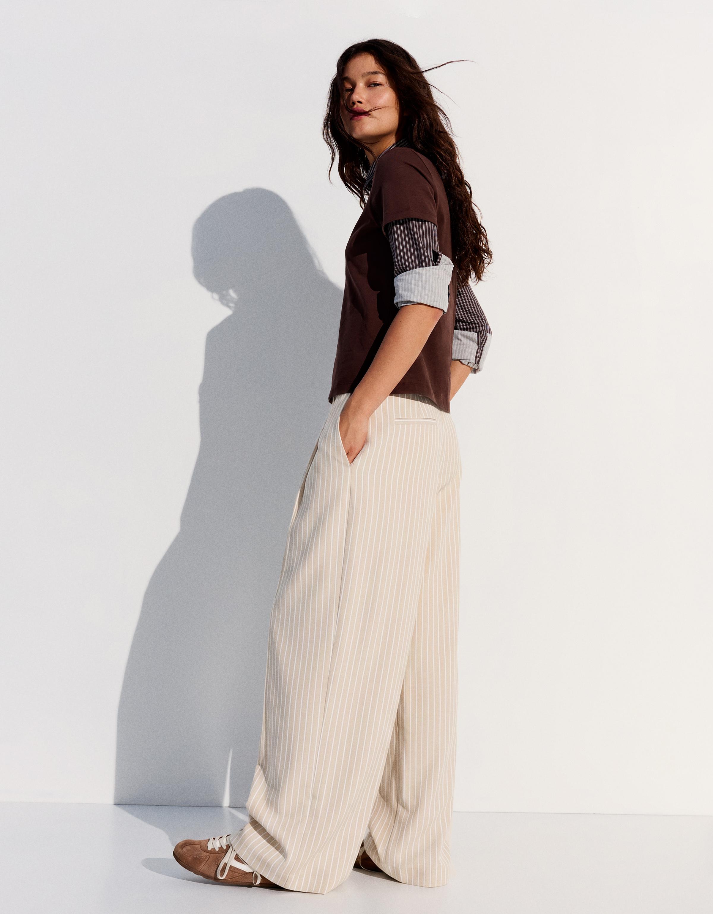 Bershka Super baggy fit pensli pantolon görsel 5