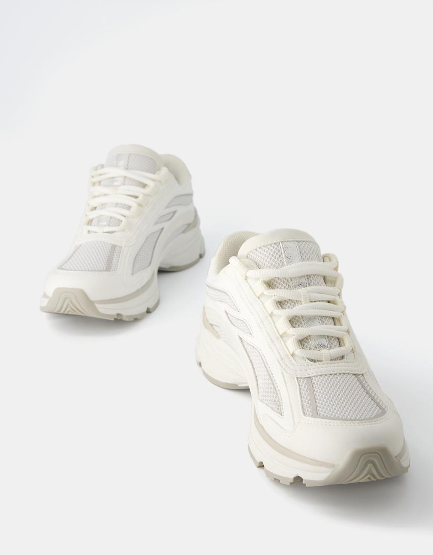 Metalik detaylı kontrast file spor ayakkabı-BEYAZ-2