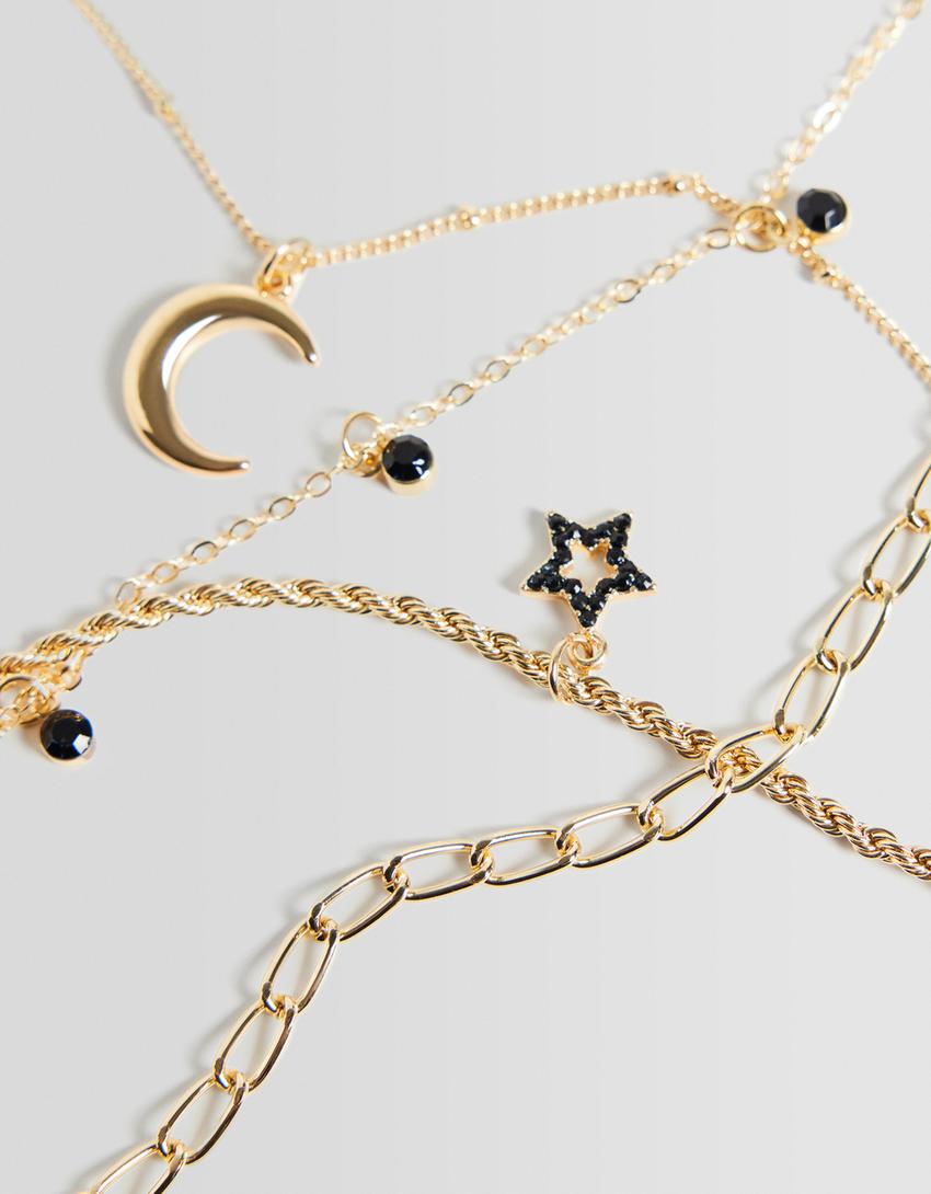 Lot 4 colliers pierres fantaisie étoile lune-Or-2