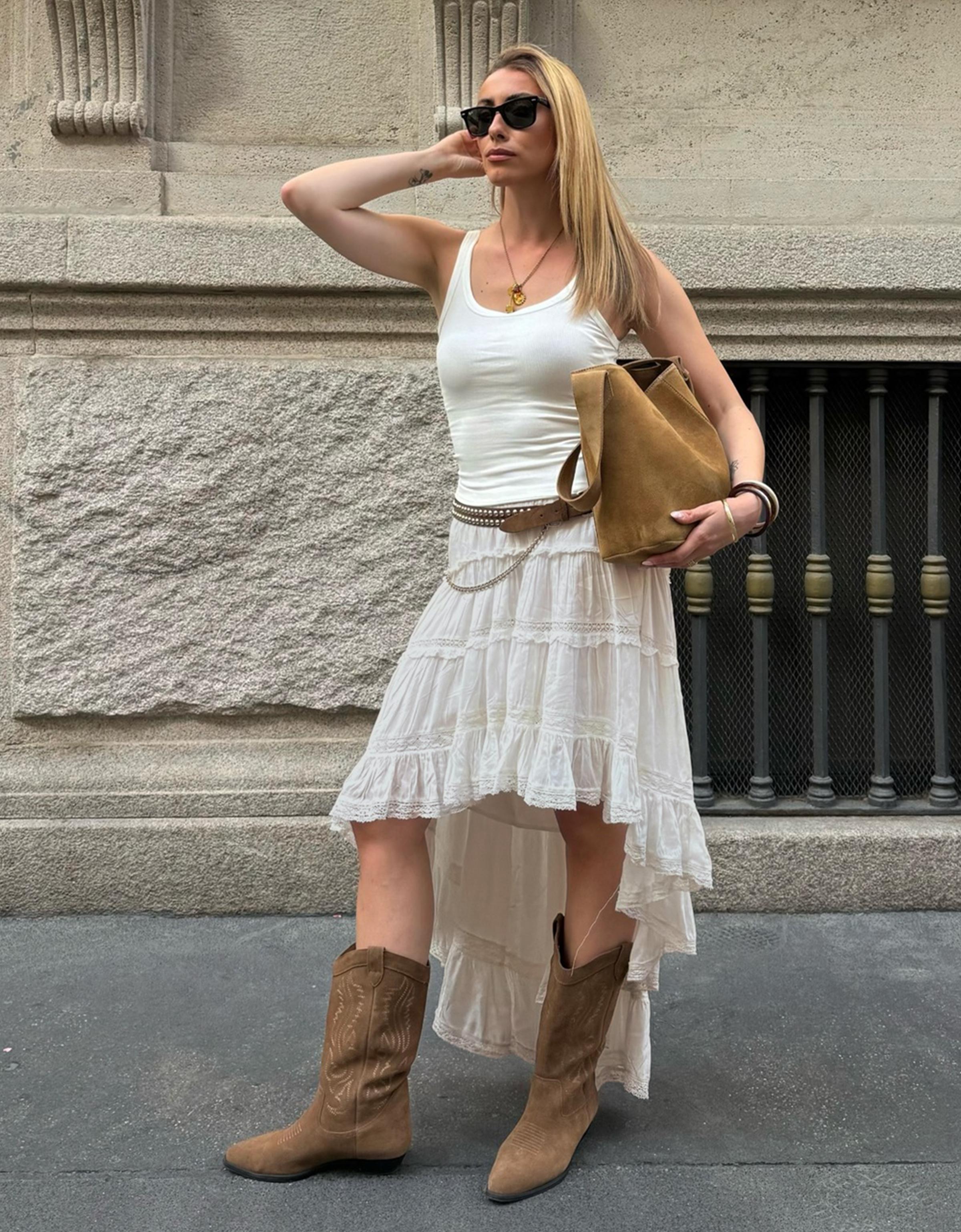 Bershka Falda Larga Asimétrica Entredoses Mujer L Blanco