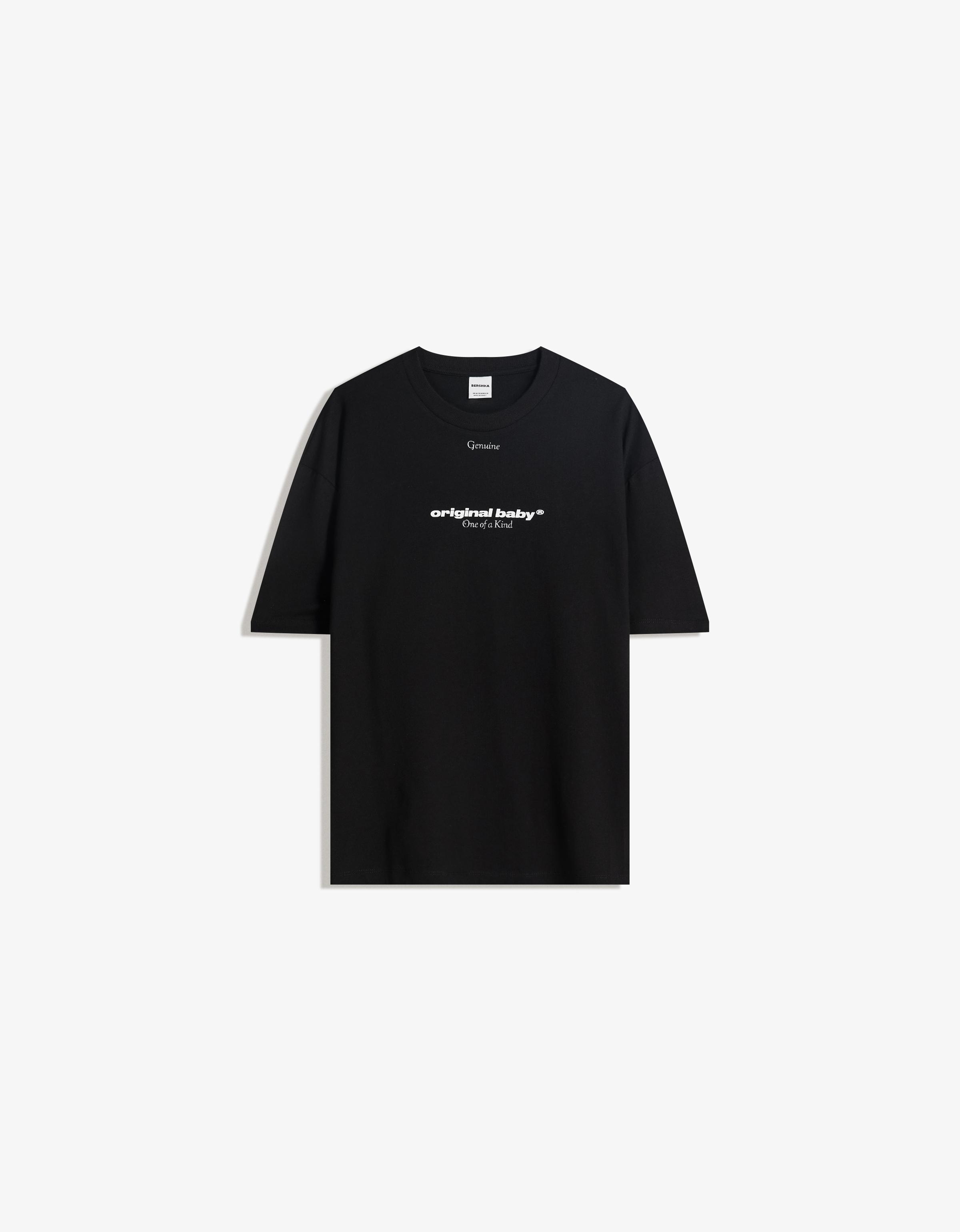 Bershka T-Shirt Mit Kurzen Ärmeln Herren L Schwarz