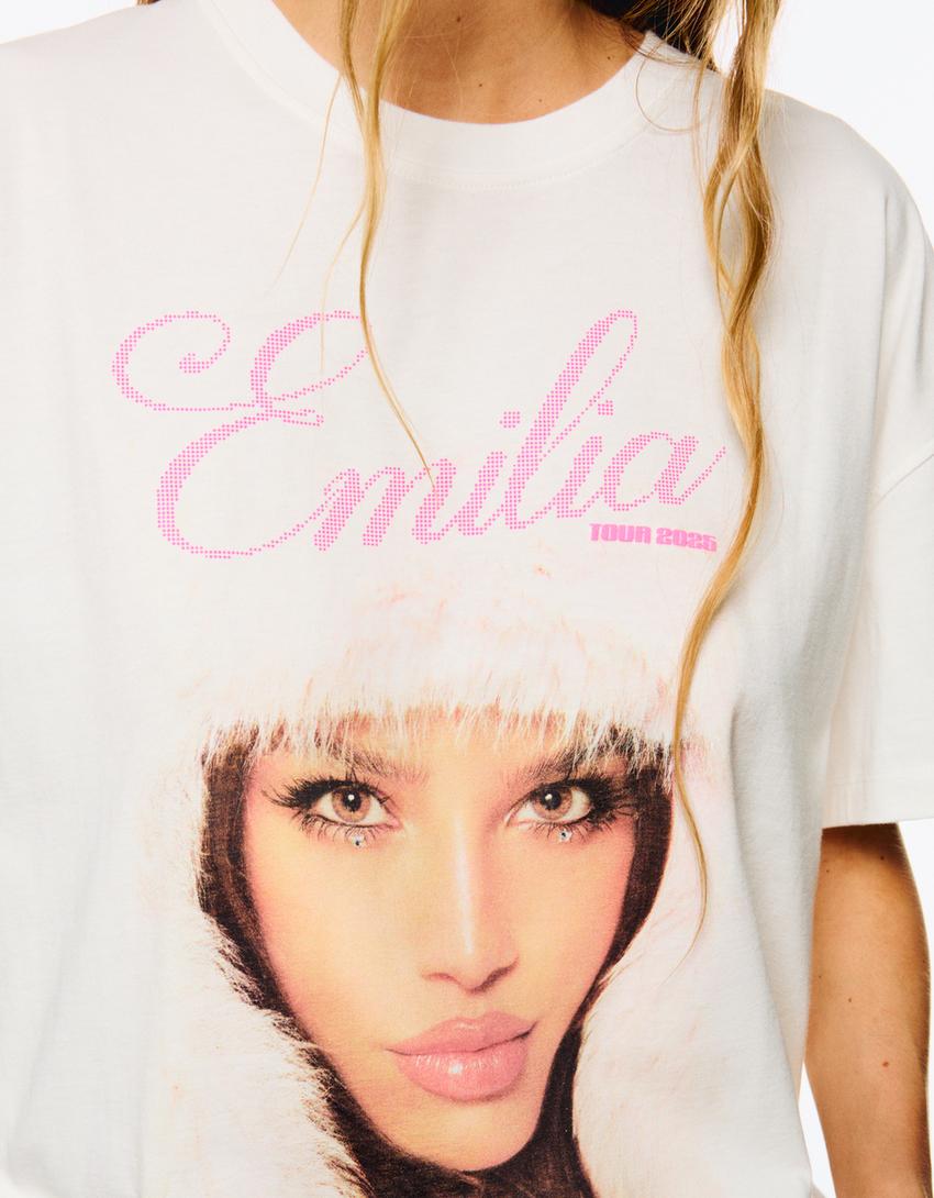 Emilia Mernes T-shirt met stras en korte mouw-Gebroken Wit-1