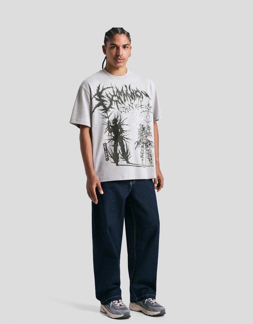 Camiseta manga corta print-Gris