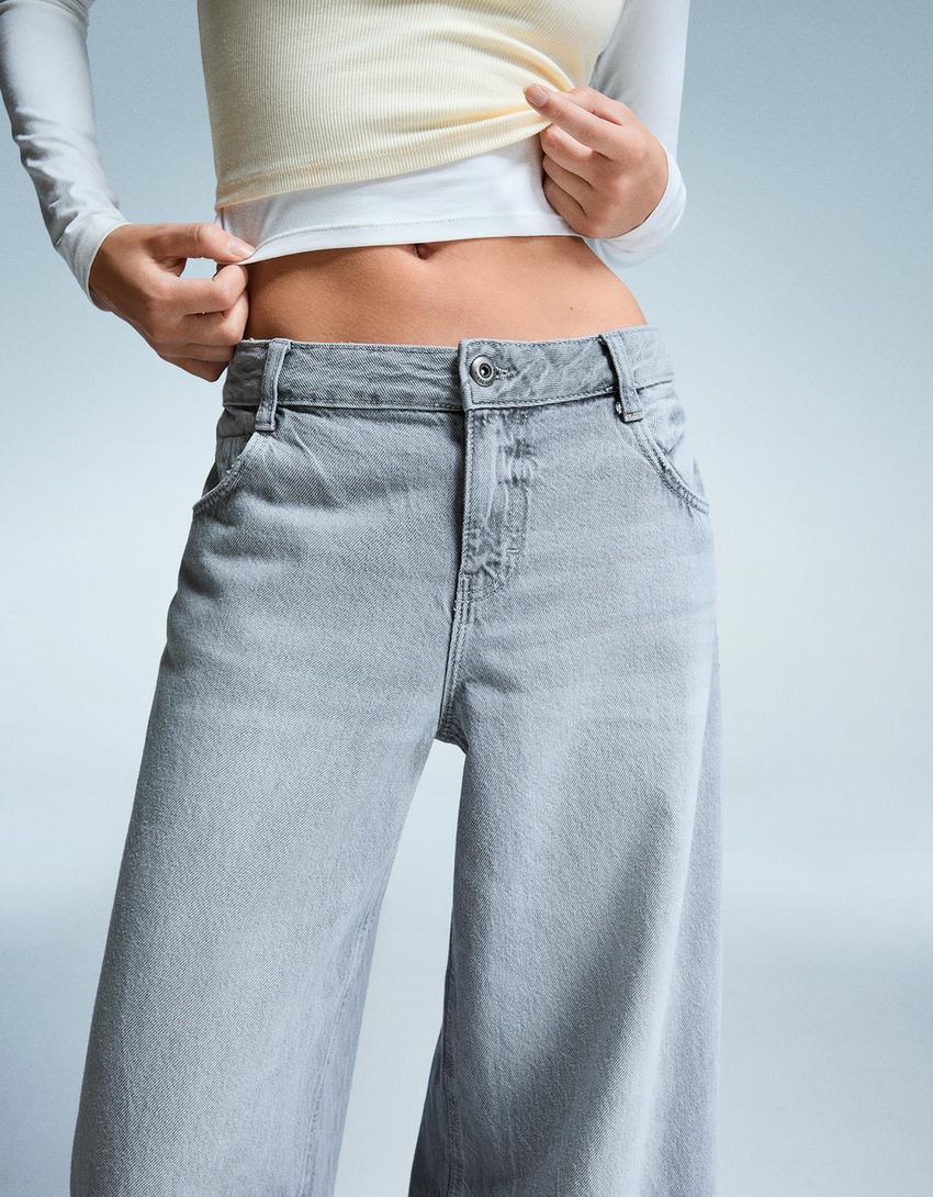 Jeans a gamba larga low waist-Grigio-0