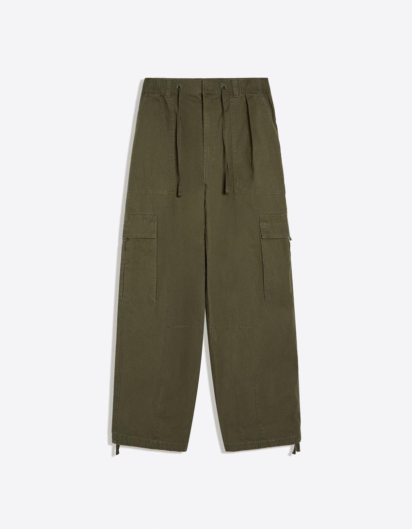 Pantaloni baggy cargo-Kaki