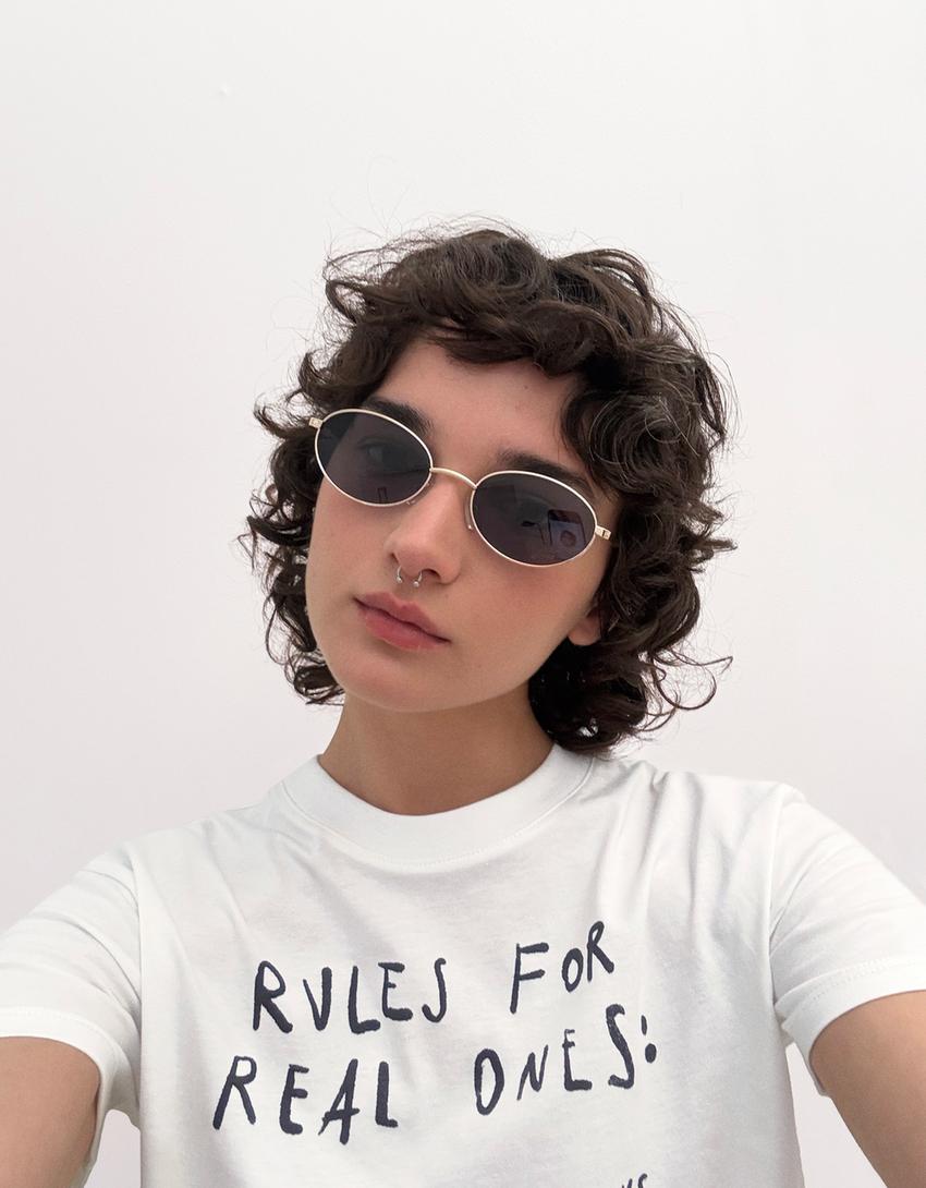 Desenli kısa kollu t-shirt-Kirli beyaz-1
