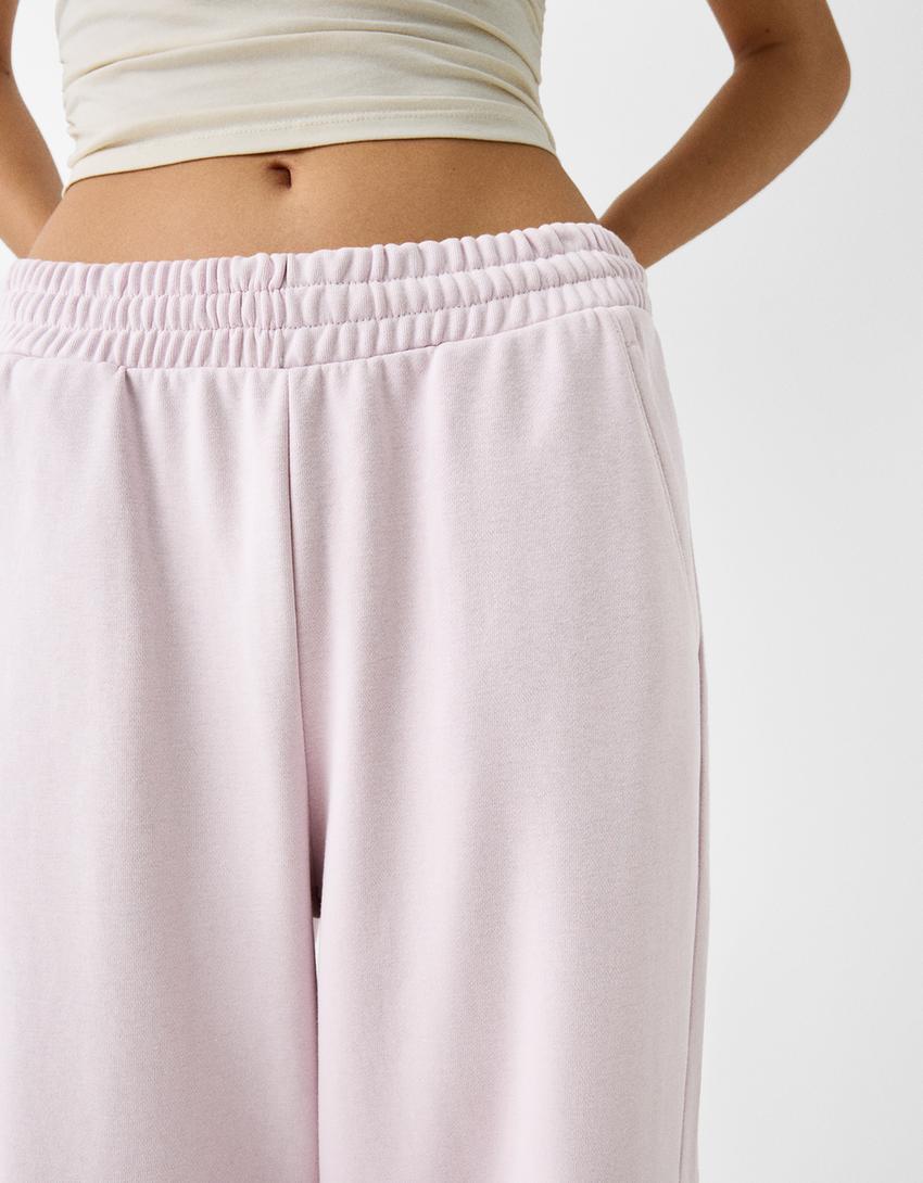 بنطلون من نسيج البلش بساق عريضة-بنفسجي-5