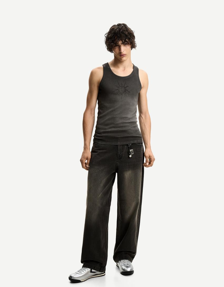 Camiseta tirantes rib print-Gris-3