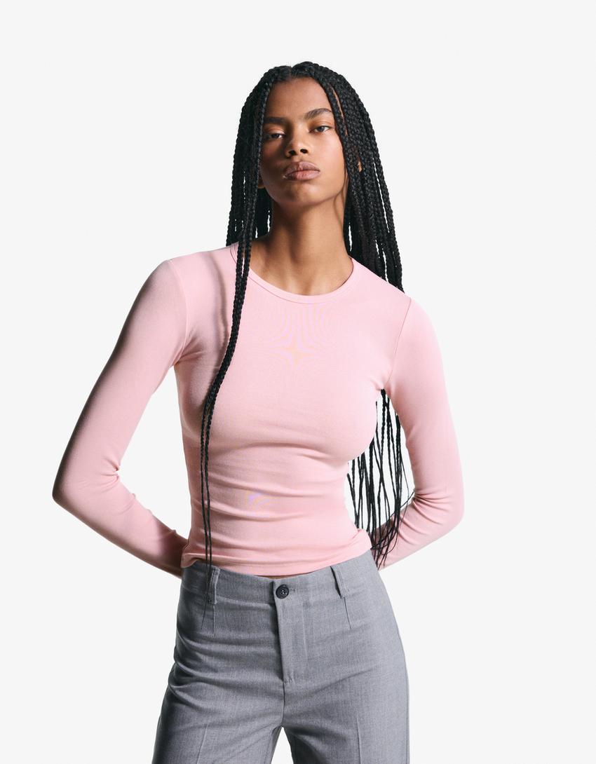 Camiseta manga larga-Rosa-0