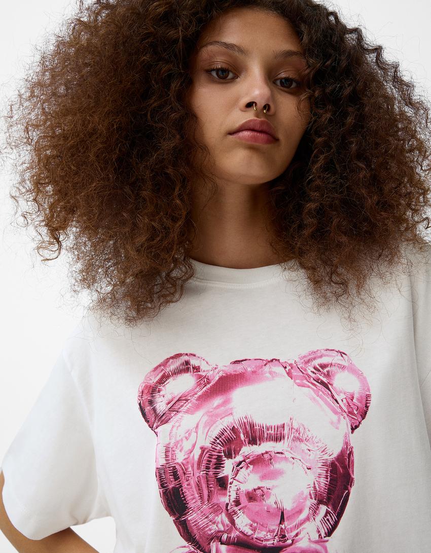 تيشرت بأكمام قصيرة وطبعة-أبيض مطفي-5