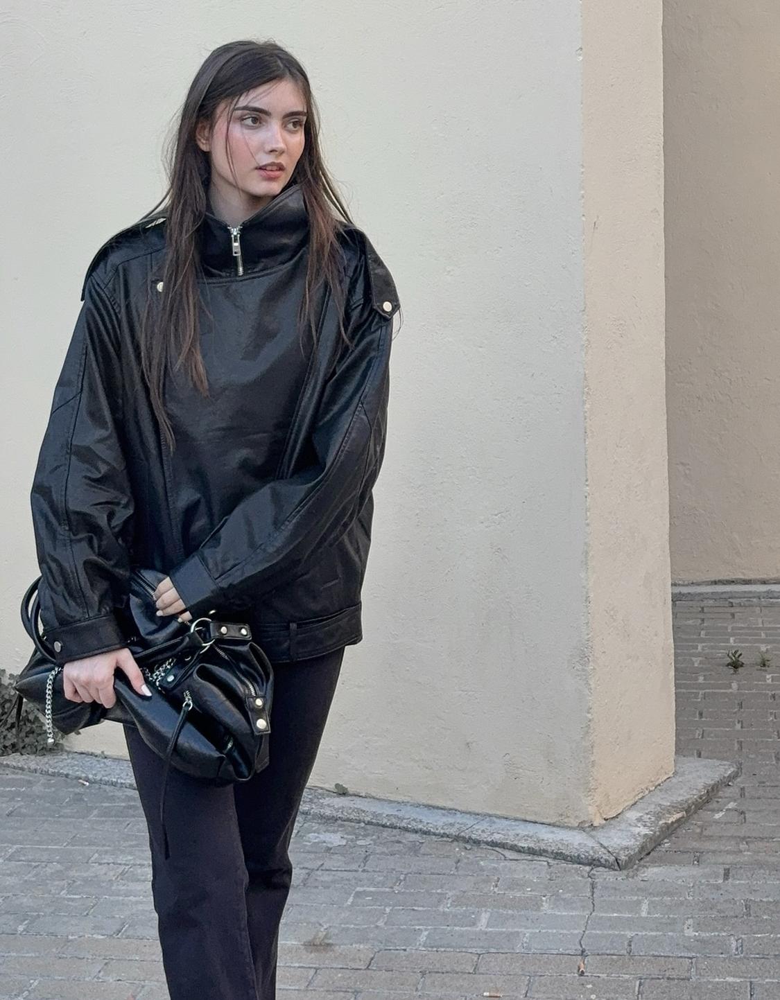 Belted leather effect jacket
