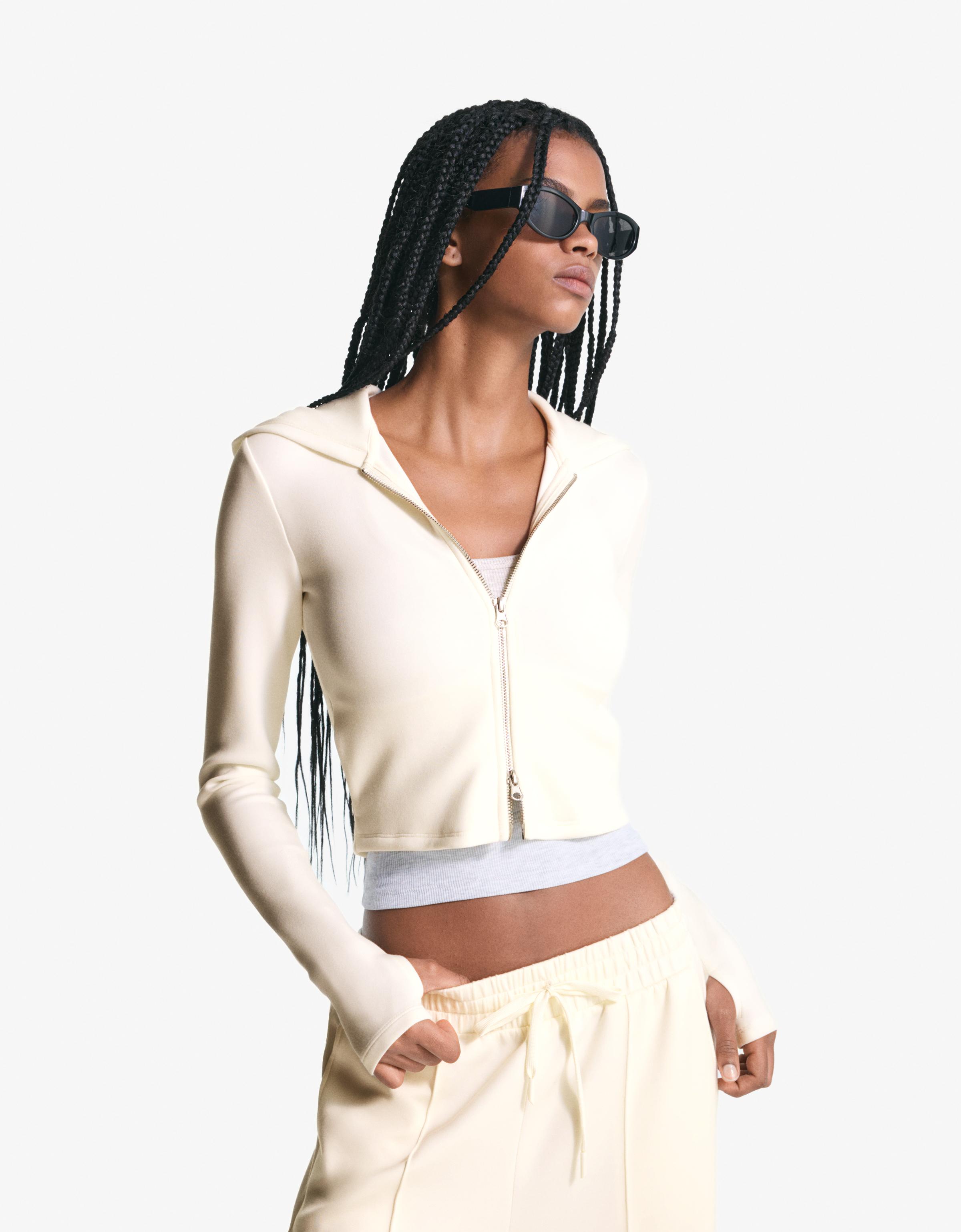Soft zip-up modal hoodie — Cream