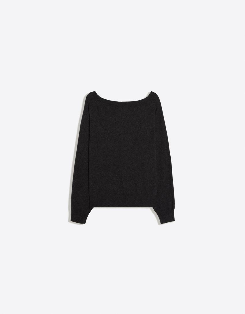 Pullover mit Bateau-Ausschnitt und Grafik-Dunkelgrau
