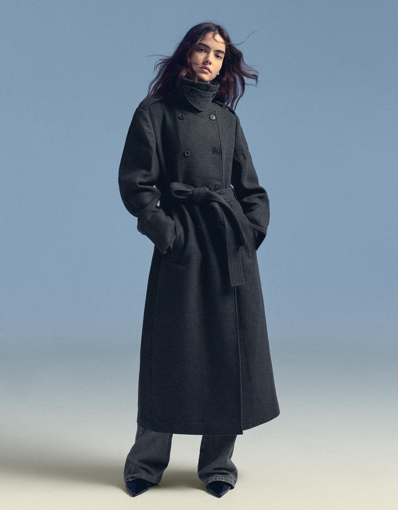 Buttoned felt-effect coat — Grey