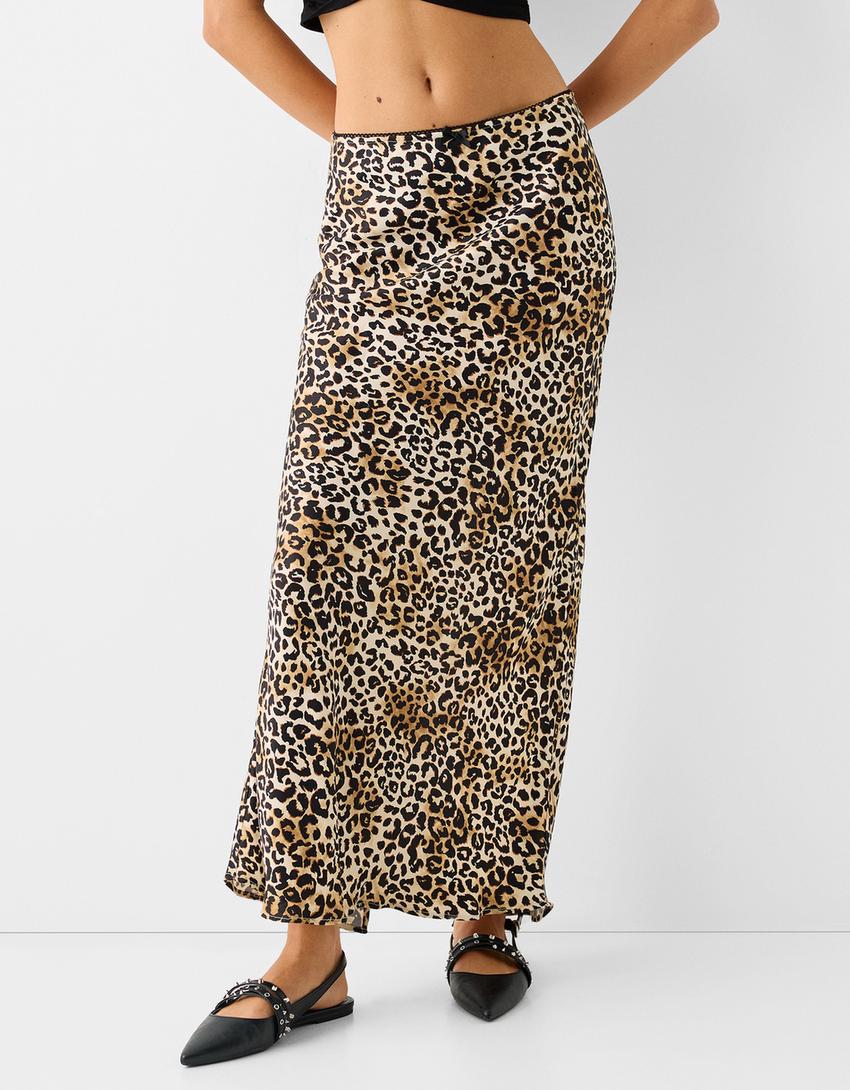 Animal print midi skirt-Brown