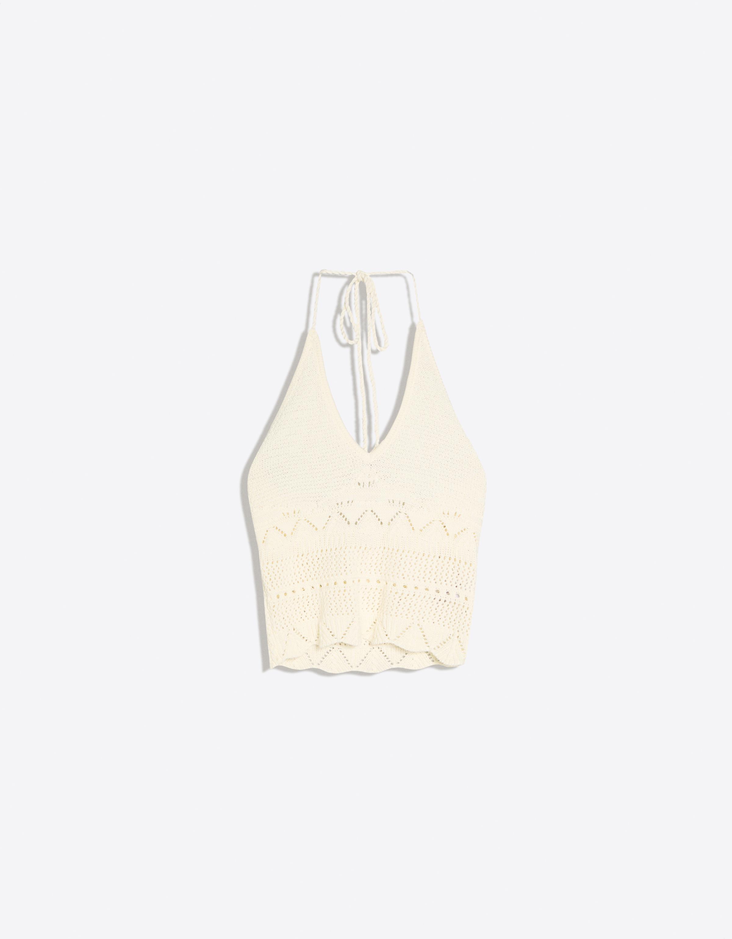 Rustic knit halter top — Cream