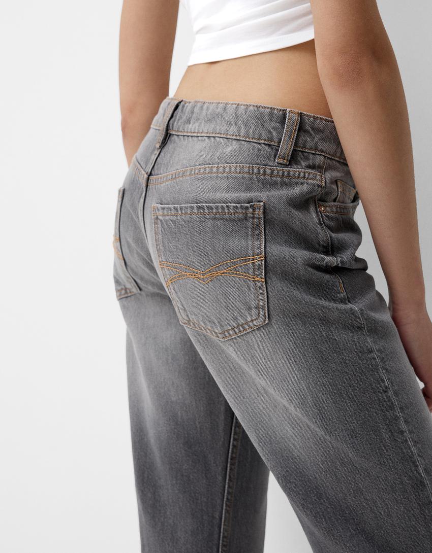 بنطال جينز بقصّة مستقيمة وخصر منخفض-رمادي-5