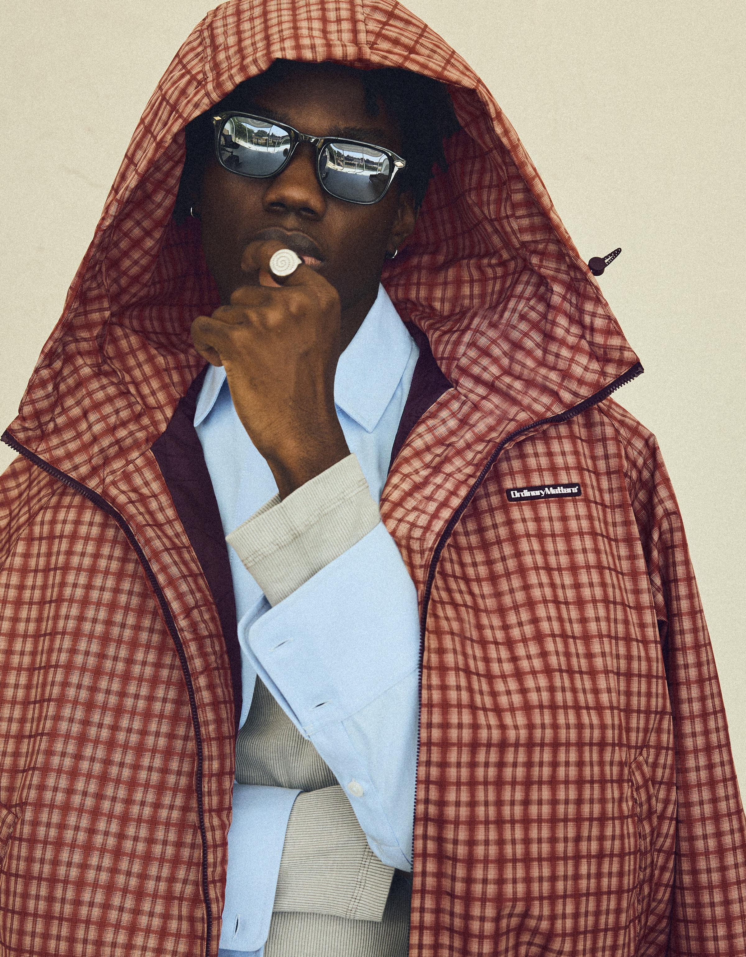 Hooded check jacket — Dark Orange