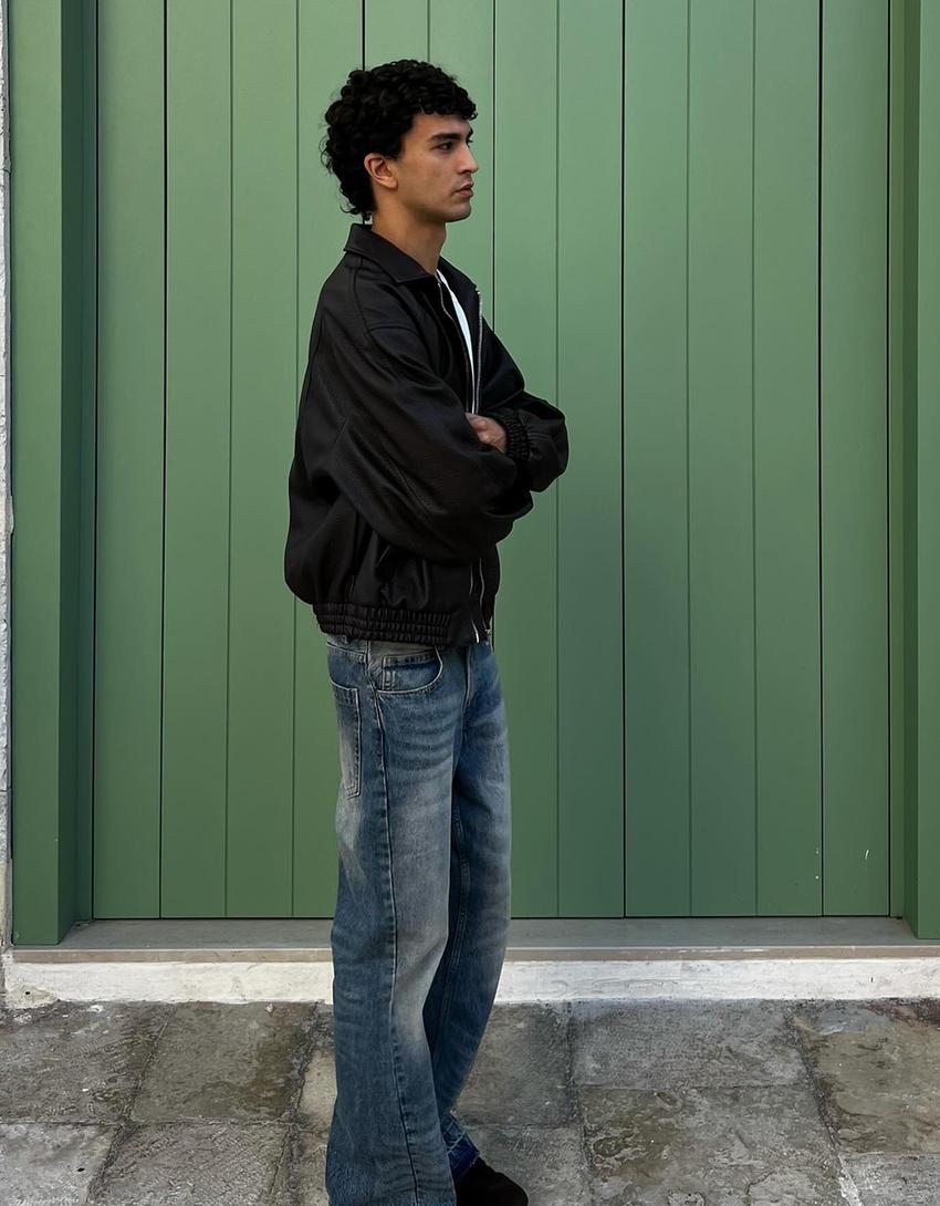 Baggy-Jeans Schlaghose-Ausgewaschenes Blau