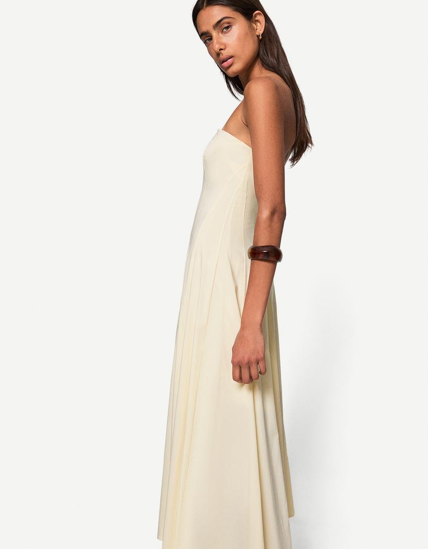 Bandeau neckline midi dress-Sand