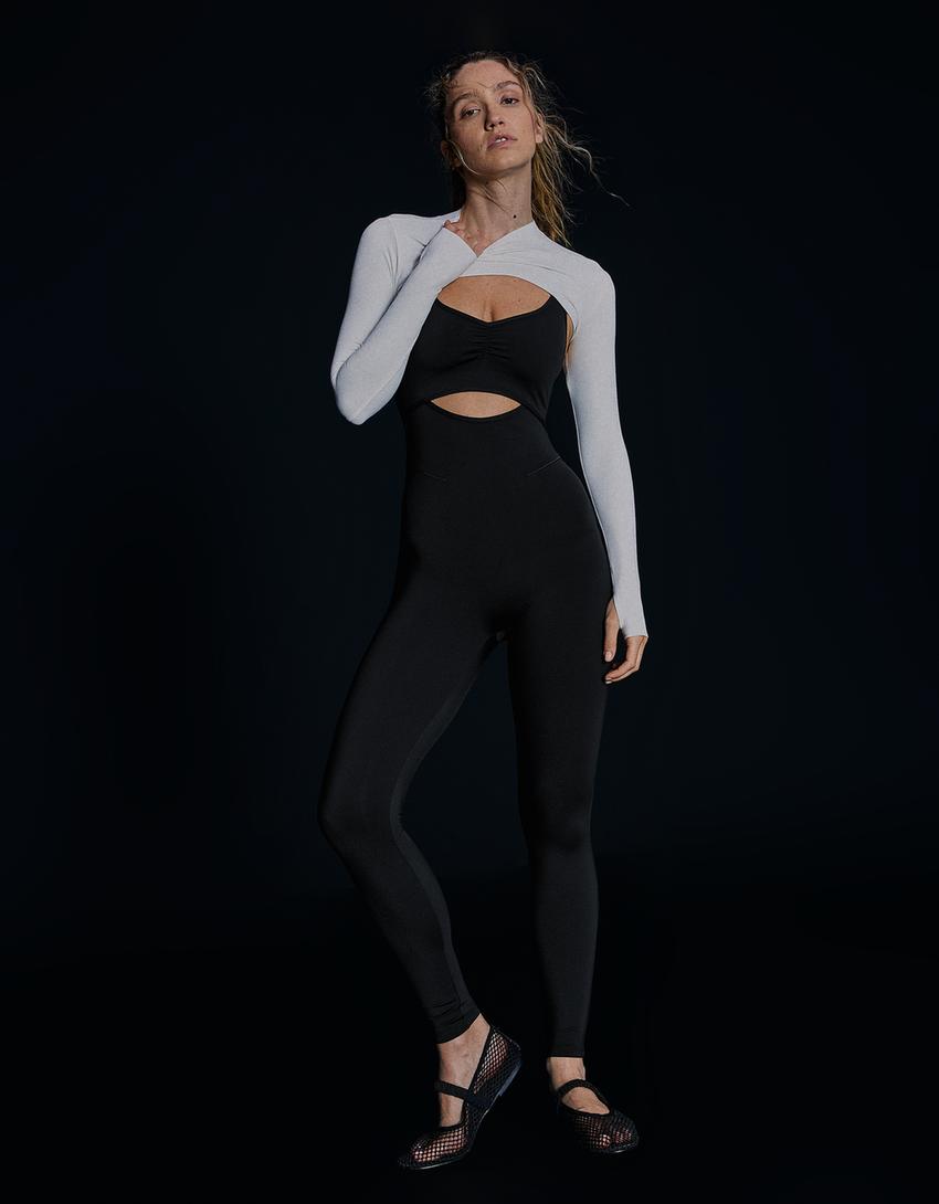Breathable & Quick-Dry technical fabric jumpsuit with straps-Black