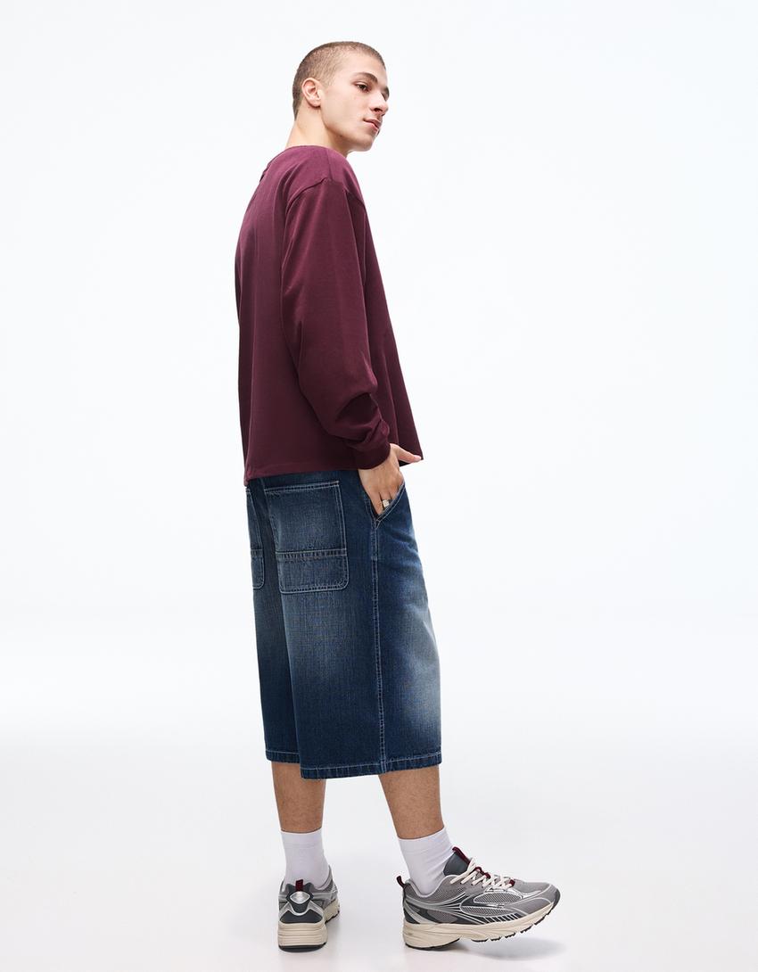 Skater denim Bermuda shorts-Blue
