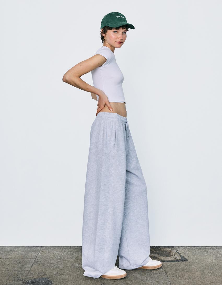 Pamuklu barrel fit pantolon-Gri-2