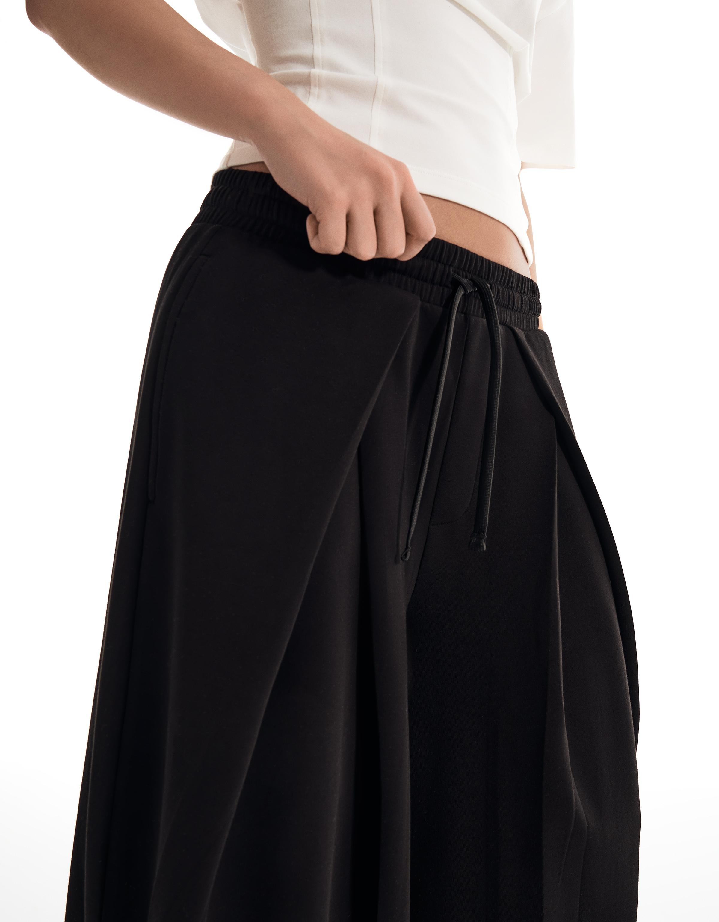 Neoprene effect wide-leg trousers with stoppers — Black
