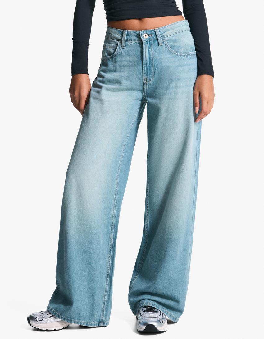 Wide-leg jeans-Light blue
