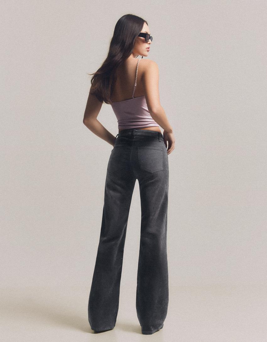 Velvet effect bootcut jeans-Grey