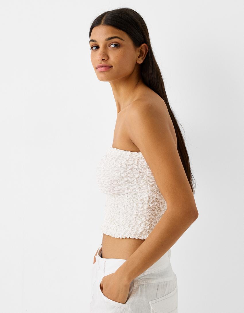 توب شريطي بغرزة وافل-أبيض مطفي-5