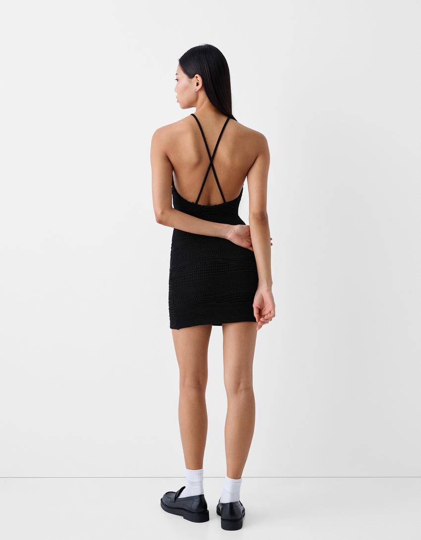 Vestido halter mini rústico-Preto-2