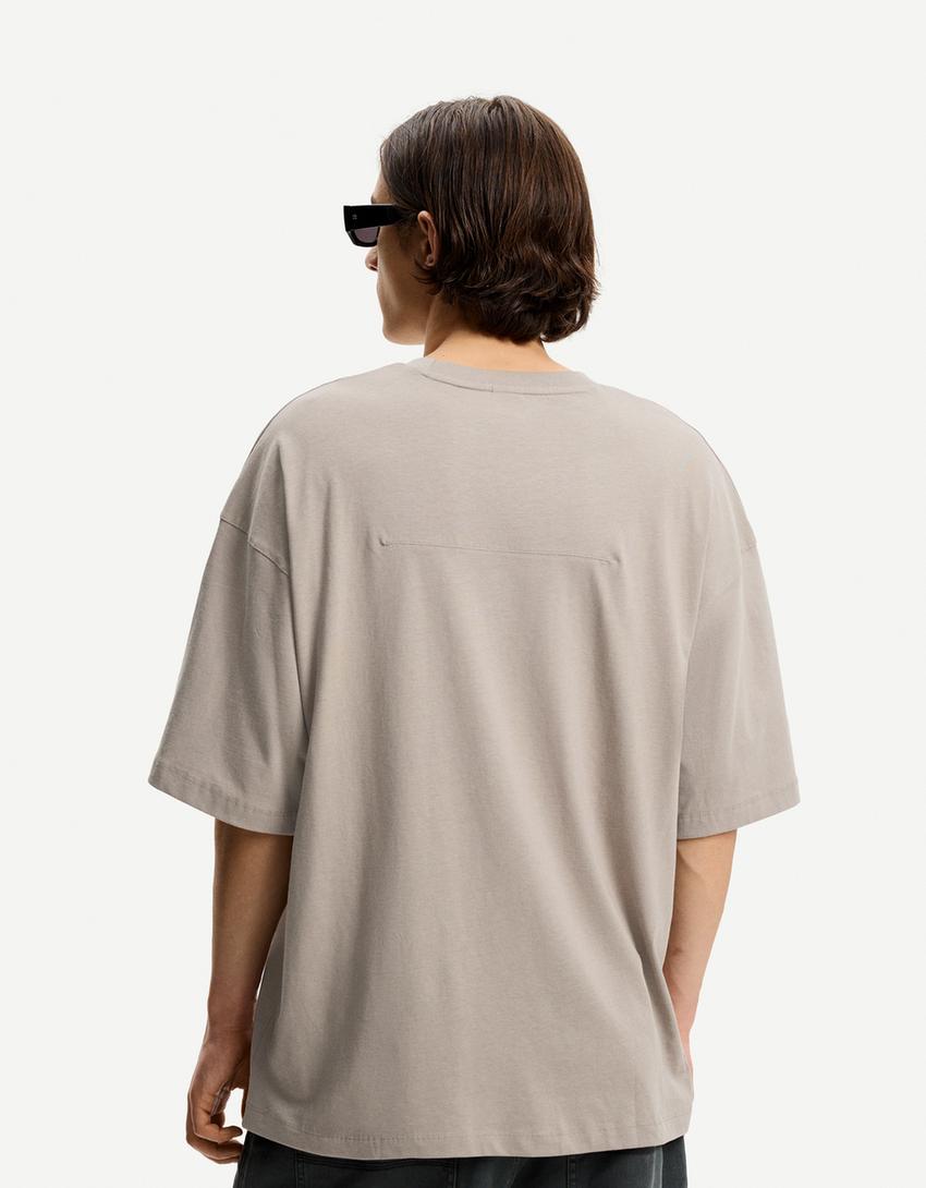 Koszulka oversize z krótkim rękawem-Szary-1