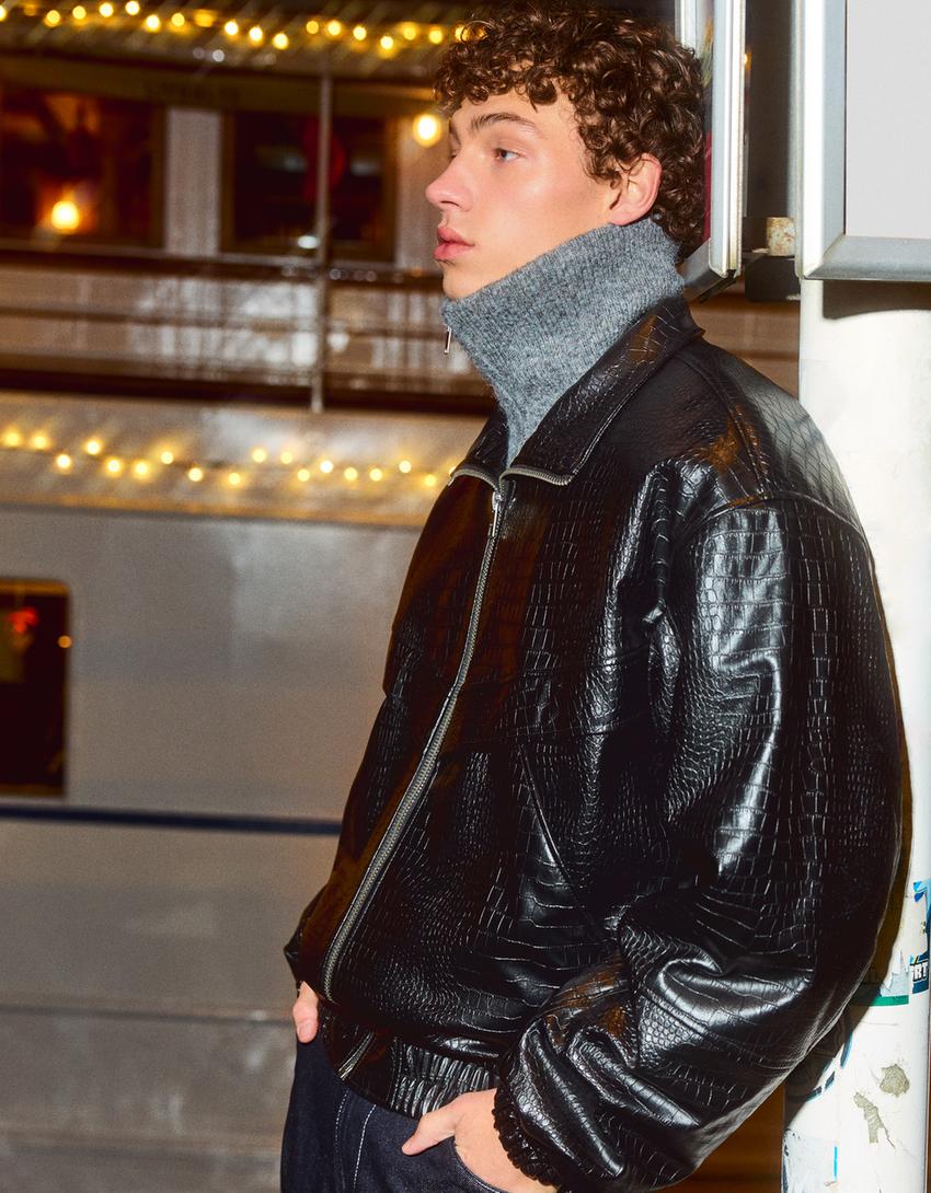 Jacke aus Kunstleder mit Animalprint-Schwarz