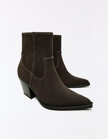 Leather cowboy heel ankle boots — TAUPE 5