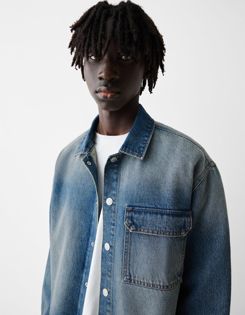 Cropped denim shirt-Washed out blue-2