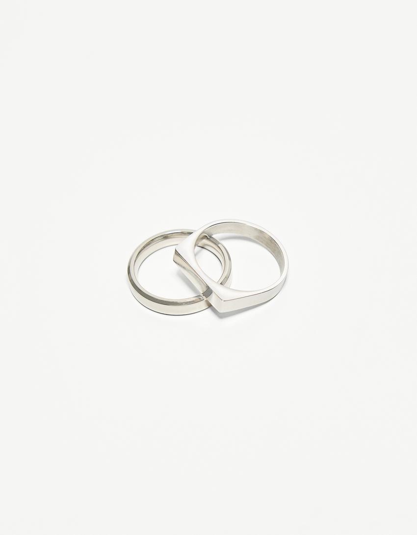 Pack of 2 steel rings-Silver