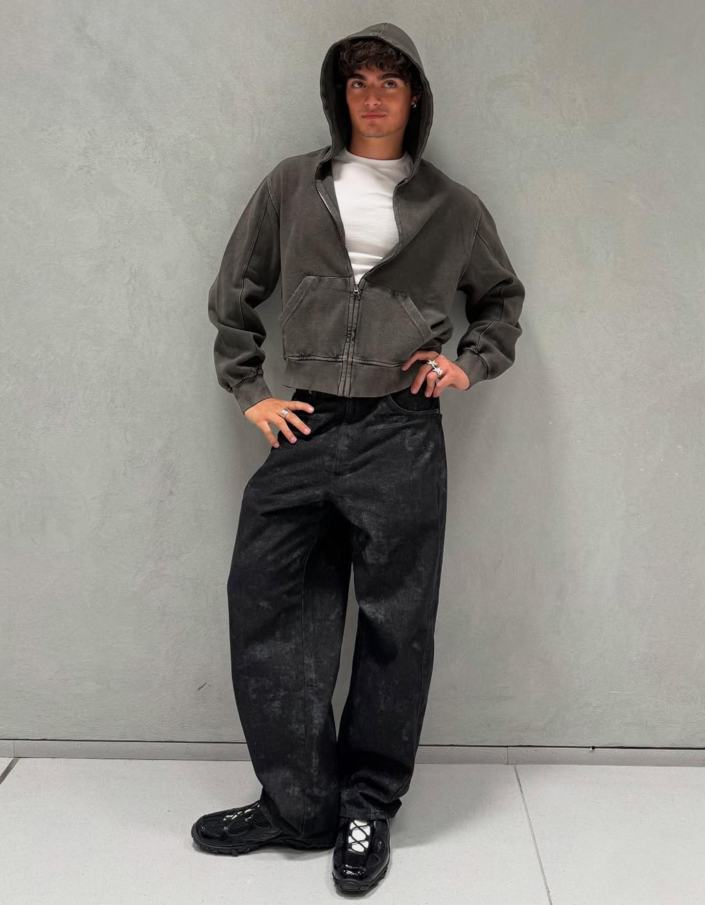 Bershka bluza z zamkiem błyskawicznym z piki z efektem sprania szary