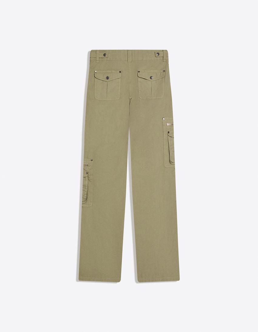 Trousers with pockets-Khaki