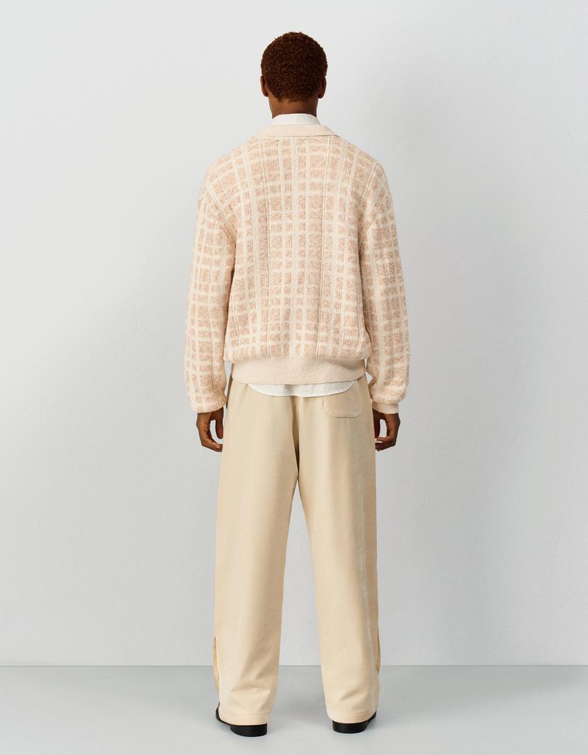 Embroidered textured jacket-Sand