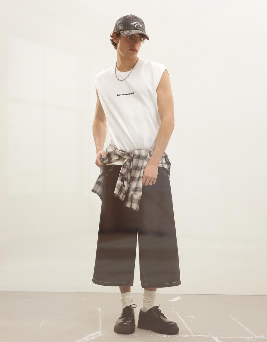 Embroidered sleeveless T-shirt-Off white