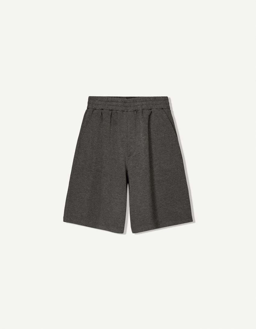 Oversize bermudashorts med neopreneffekt-Grå-3
