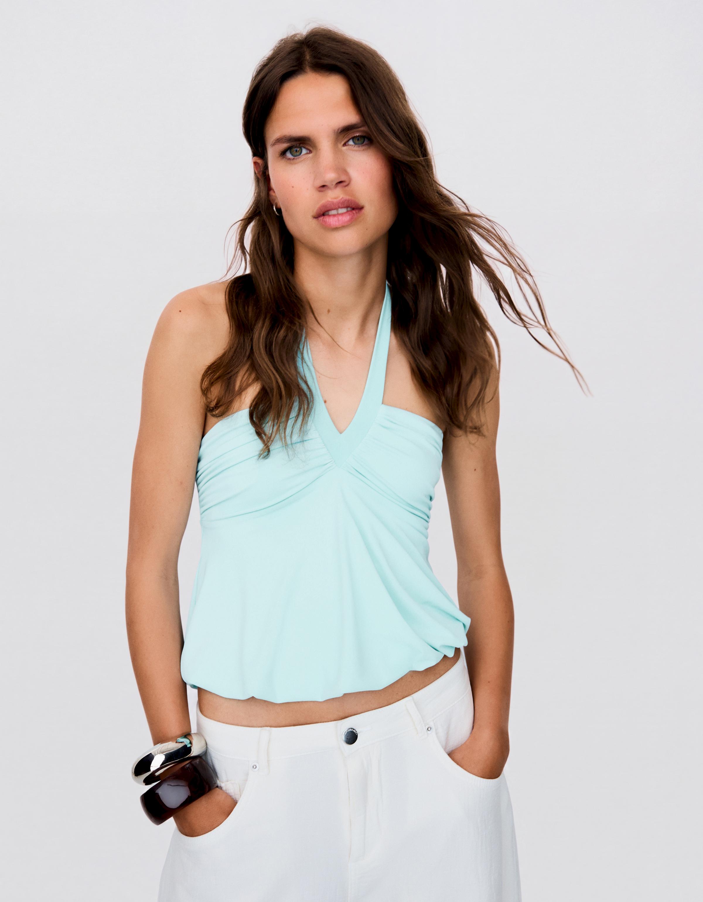 Halter peplum top — Turquoise