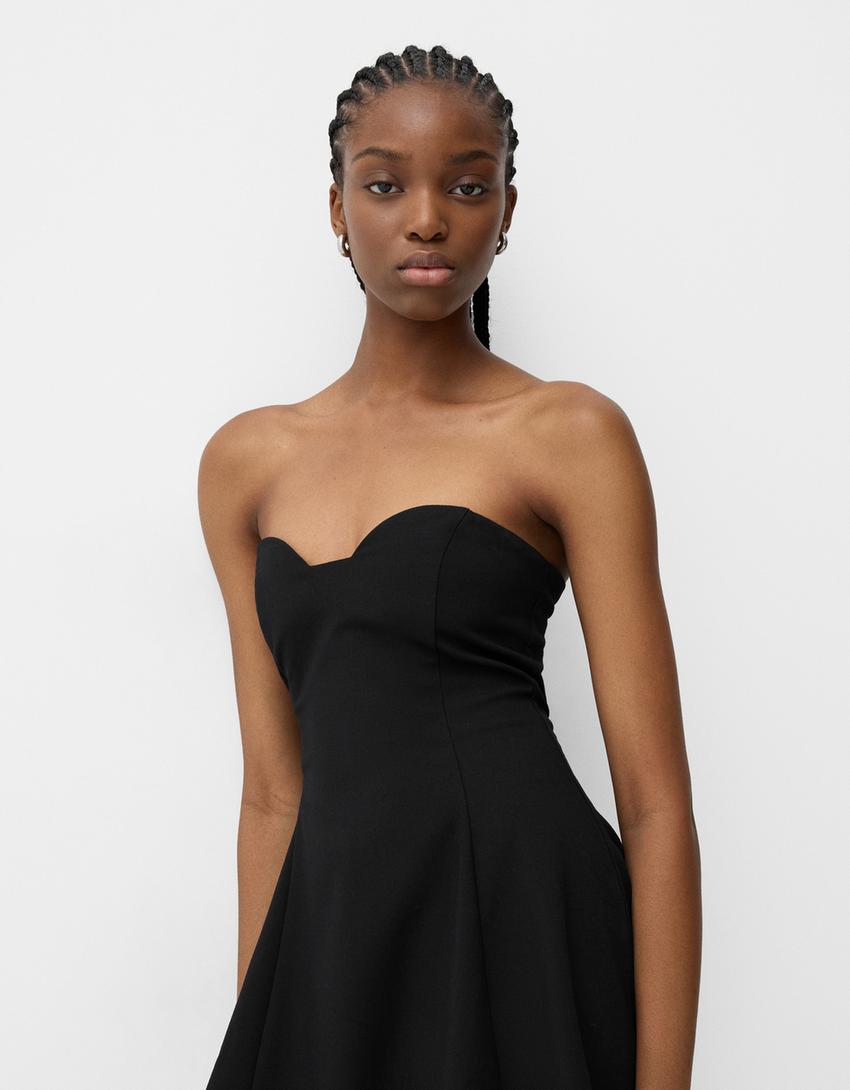 Bandeau Sweetheart Neckline Mini Dress With Flounce Women Bershka