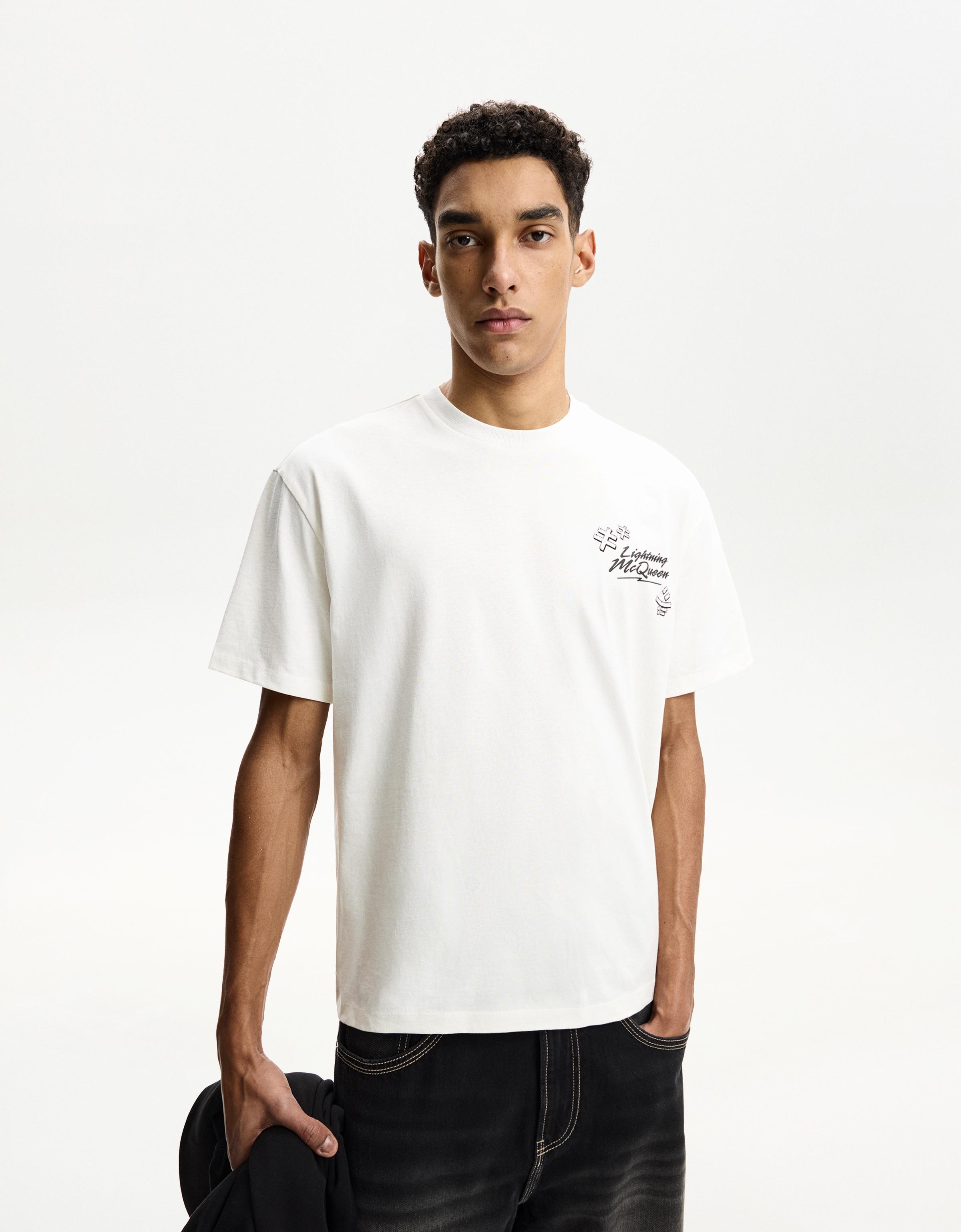 Bershka T-Shirt Cars Mit Kurzen Ärmeln Herren S Weiss