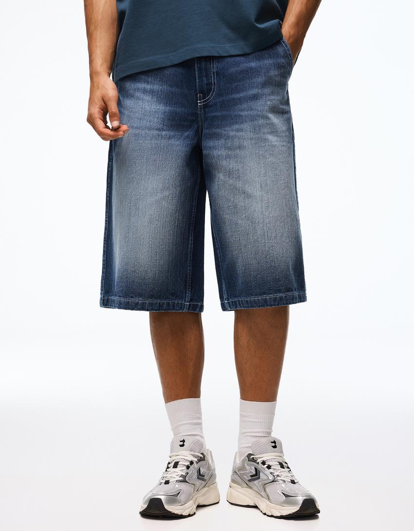 Skater denim Bermuda shorts-Blue