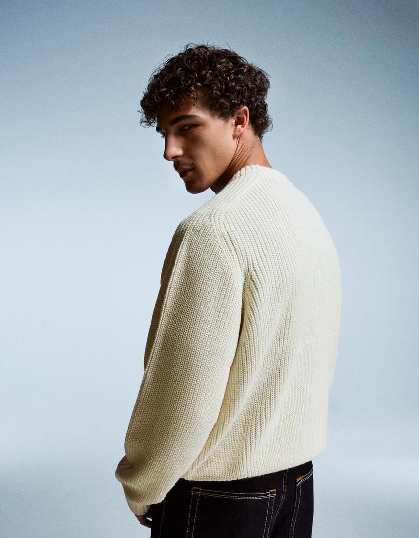 Purl knit wool blend sweater-Off white-1