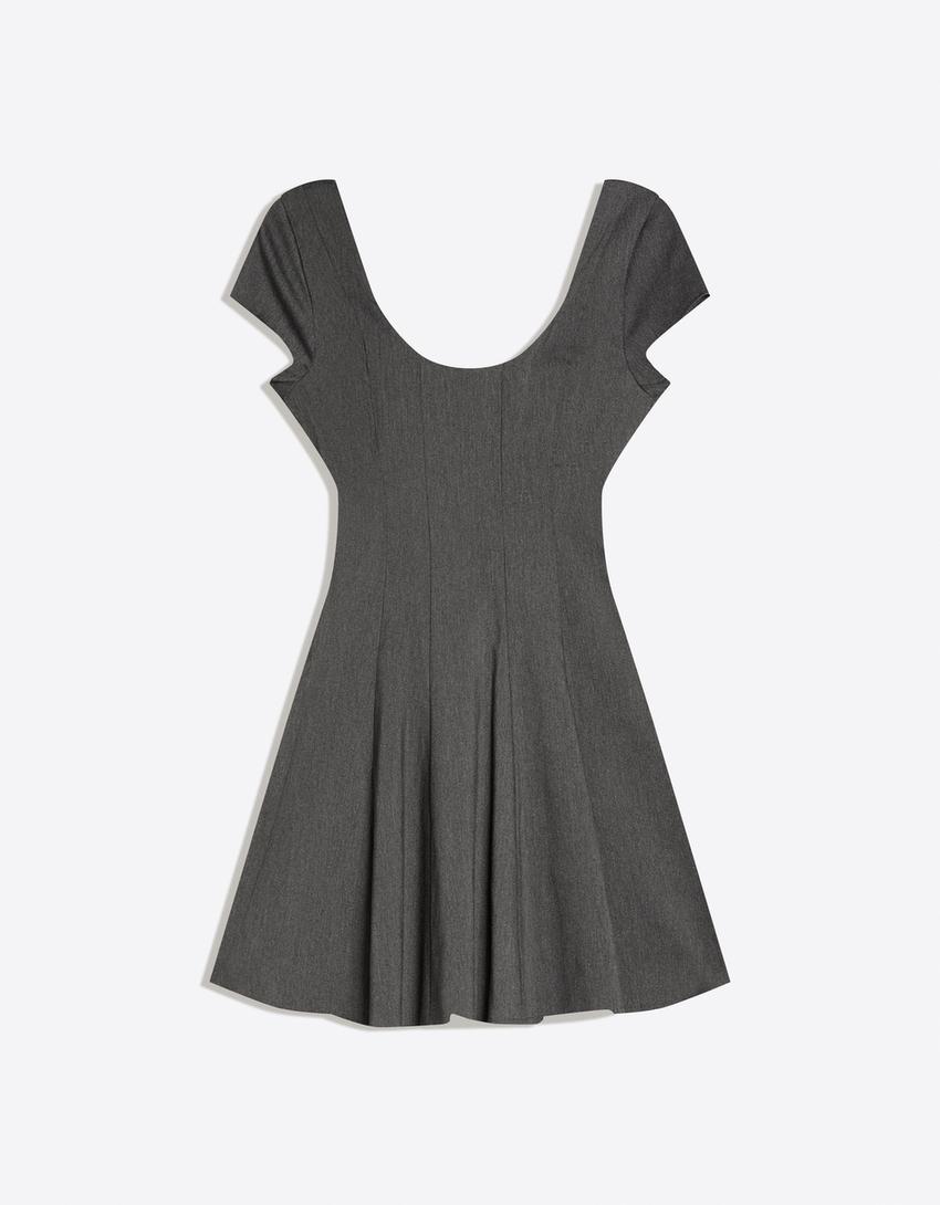 Rochie mini bengalină fustă evazată-Gri