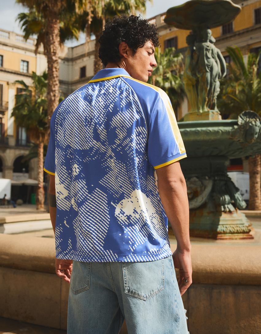 Printed short sleeve polo shirt-Blue