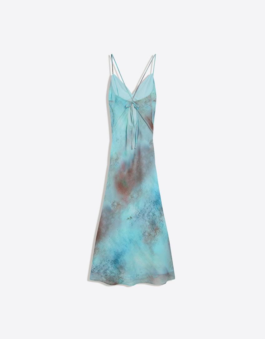 Robe midi imprimée-Bleu turquoise